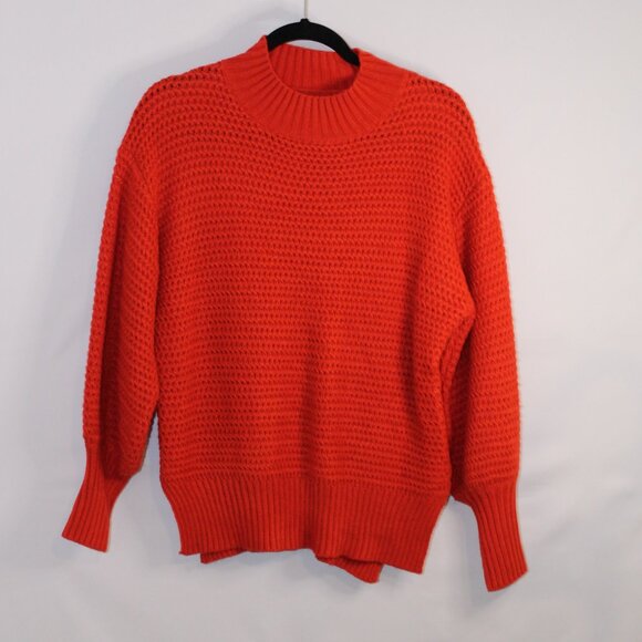 Womens orange chunky knit long-sleeve mock turtleneck ribbed hem and cuff XL - Picture 4 of 9